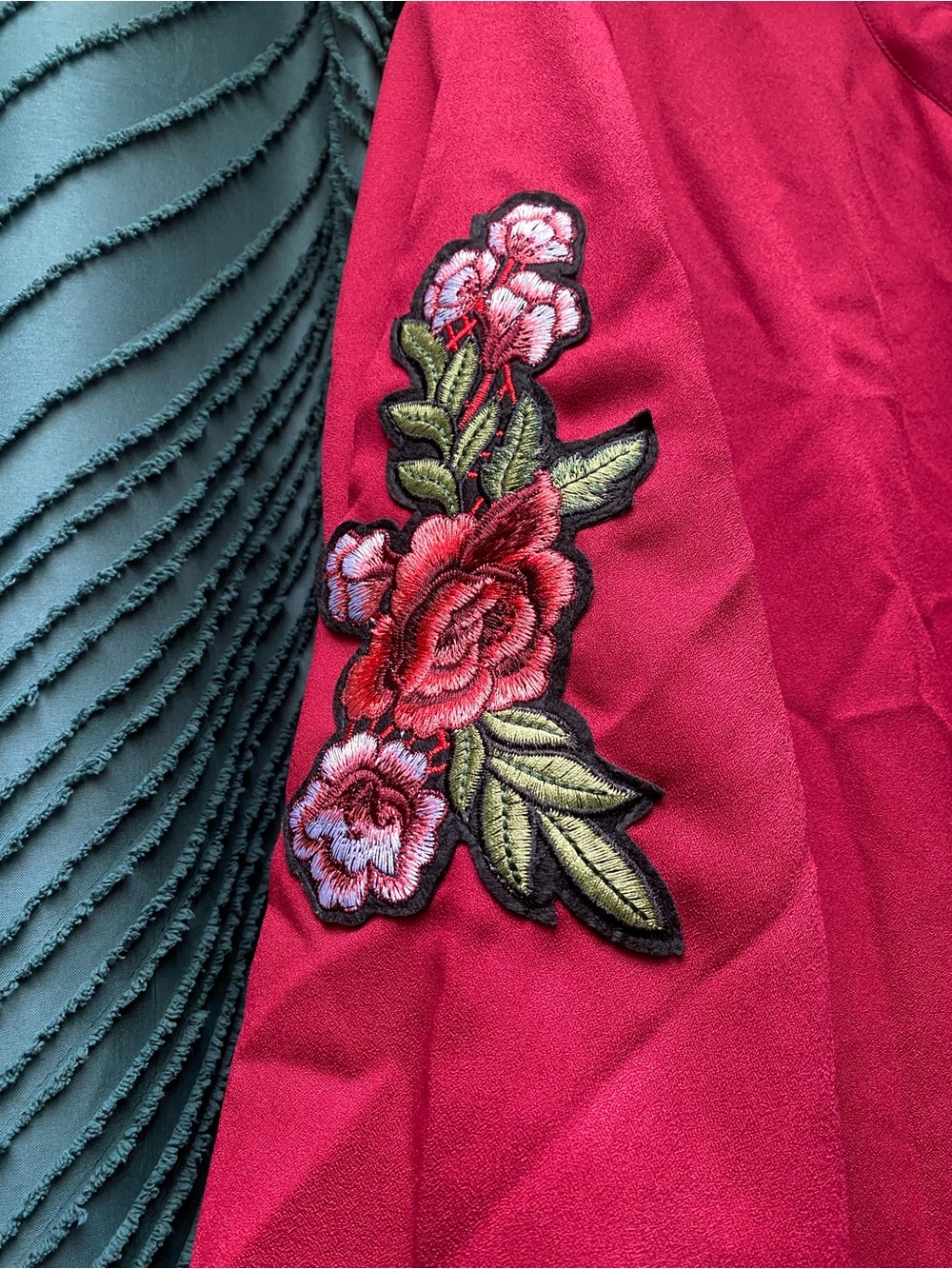 SHEIN Raspberry Red Button-Front Dress with Embroidered Sleeves - Picture 2 of 3